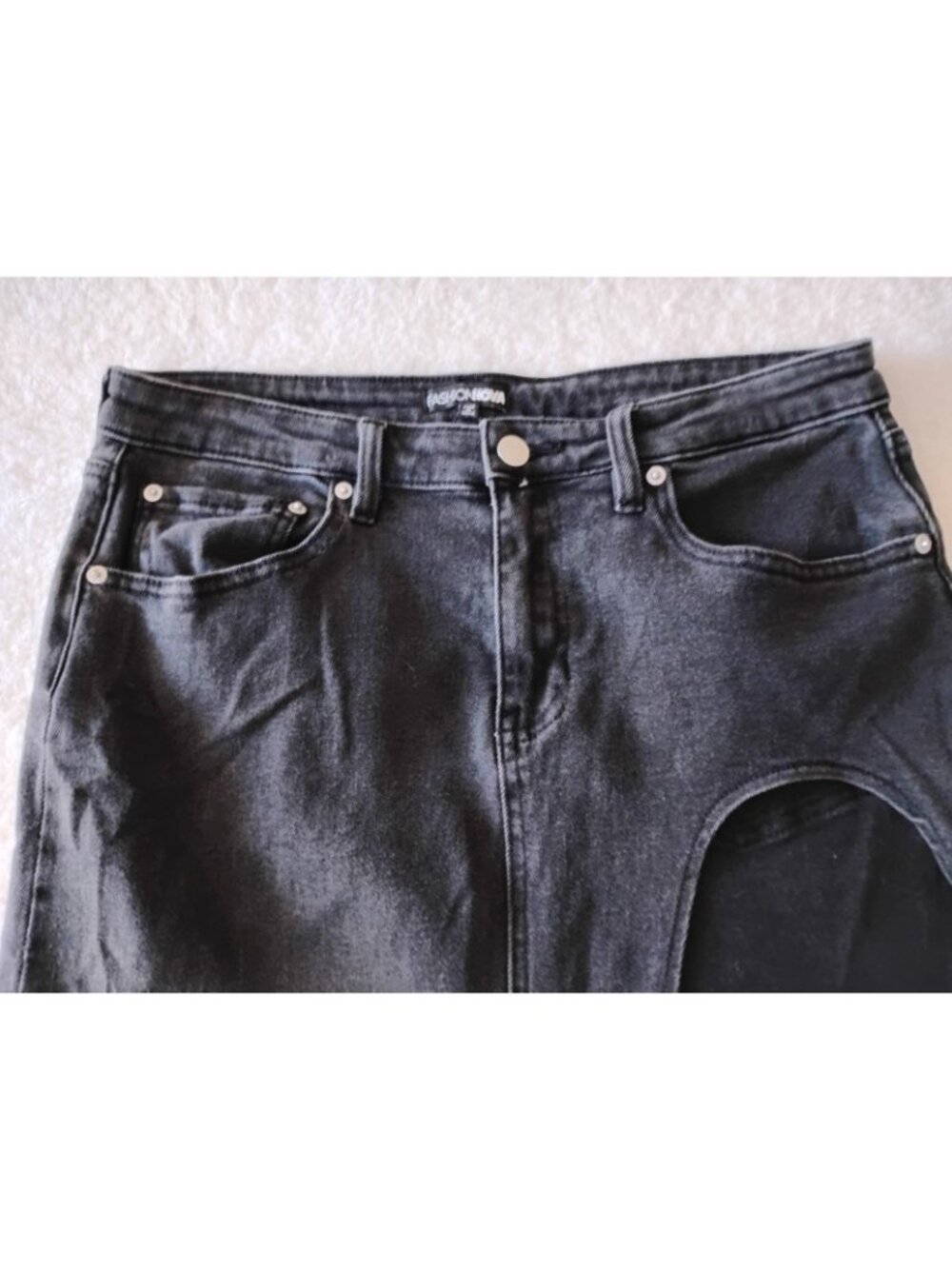 Fashion Nova Denim Cut Out Maxi Skirt Edgy Clubwear Goth Size Medium Black - Picture 4 of 9